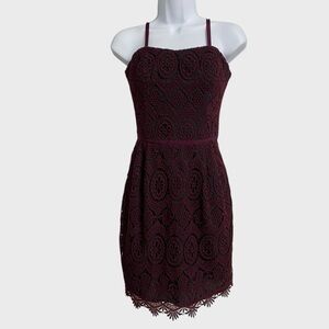 Club Monaco Lace Overlay Mini Dress Women Size 2 Burgundy Feminine Romantic Y2K